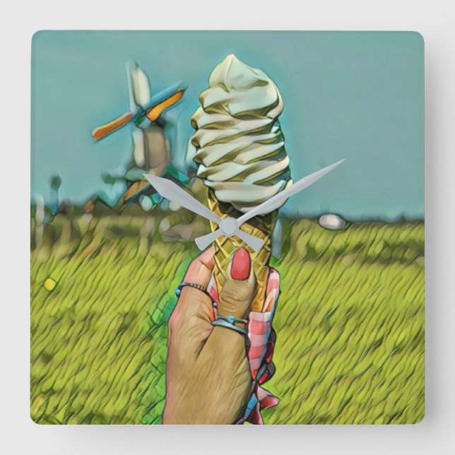 Vintage ice cream artwork fyrkantig klocka (Framsida)