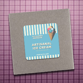 Vintage Ice Cream Cone Label-etikett Fyrkantigt Klistermärke