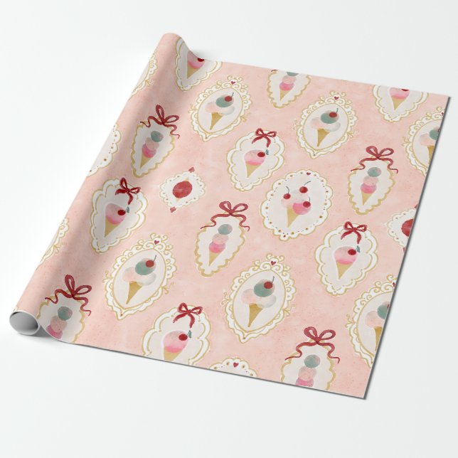Vintage Ice Cream Delight Mönster Presentpapper (Utrullad)