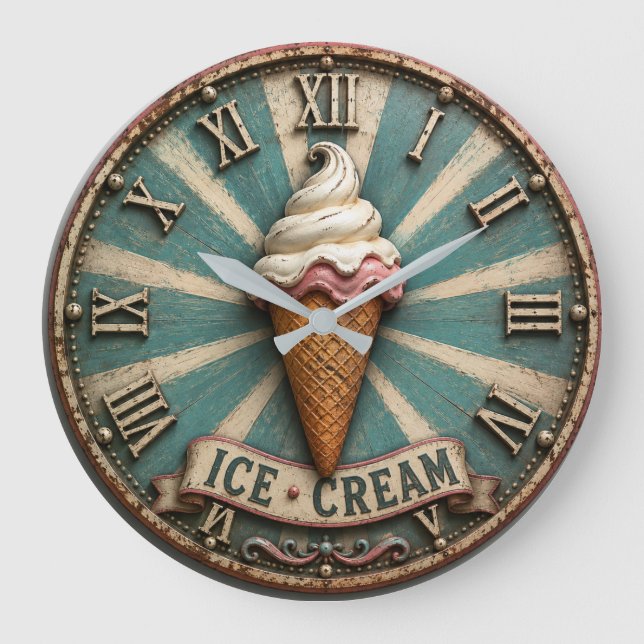 Vintage Ice Cream Farmhouse Kitchen  Stor Klocka (Framsida)