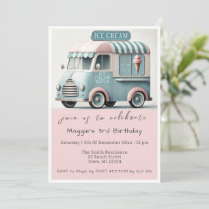 Vintage Ice Cream Lastbil Birthday Inbjudningar