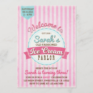 Vintage Ice Cream Parlor Birthday-inbjudan Inbjudningar