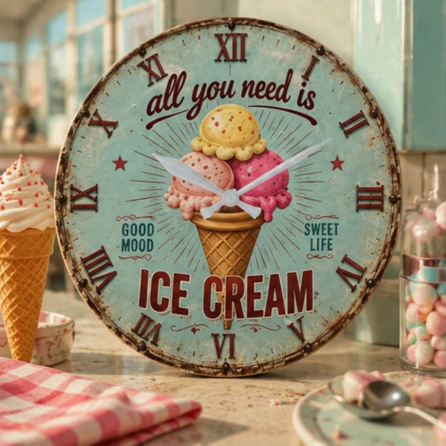 Vintage Ice Cream Retro Kitchen  Stor Klocka (Skapare uppladdad)