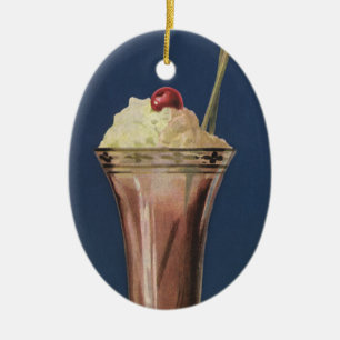 Vintage Ice Cream Shake, Whipping Cream & Cherry Julgransprydnad Keramik