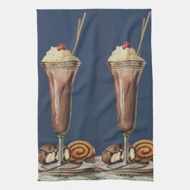 Vintage Ice Cream Shake, Whipping Cream & Cherry Kökshandduk (Vertikal)