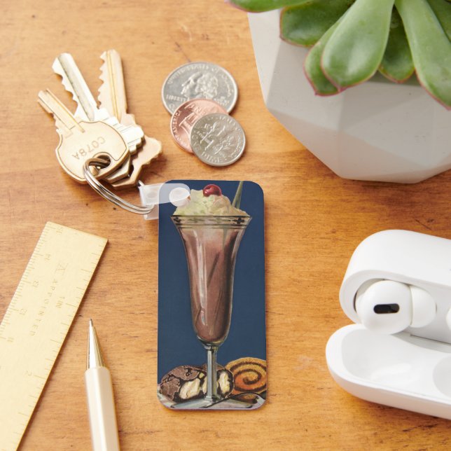 Vintage Ice Cream Shake, Whipping Cream & Cherry Nyckelring (Skrivbord)