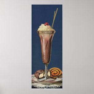 Vintage Ice Cream Shake, Whipping Cream & Cherry Poster