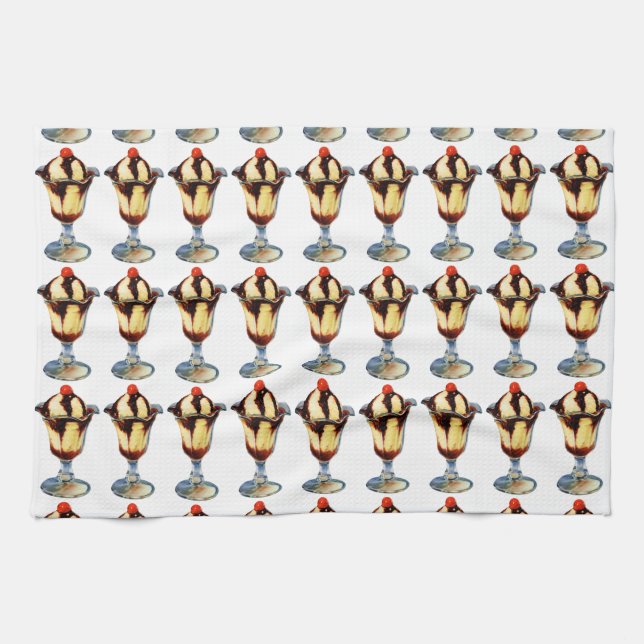 Vintage Ice Cream Sundae Kökshandduk (Horisontell)