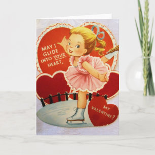 Vintage Ice Skater Valentine Helgkort