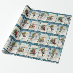 Vintage Ice-Skating Änglar Presentpapper