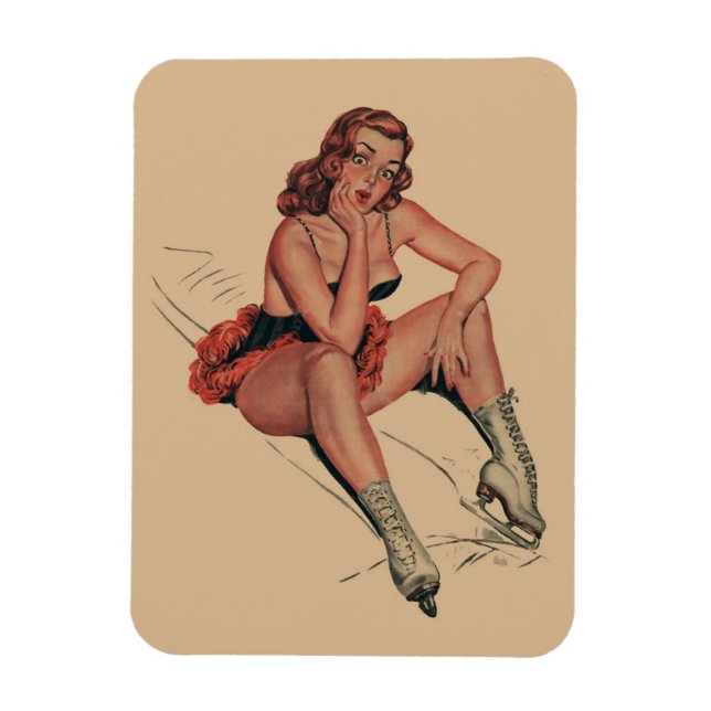 Vintage Ice Skatter upp en tjej Magnet (Vertikal)
