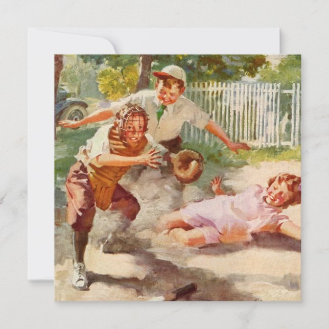 Vintage Idrottar, barn spelar Stickball Baseball (Framsida)