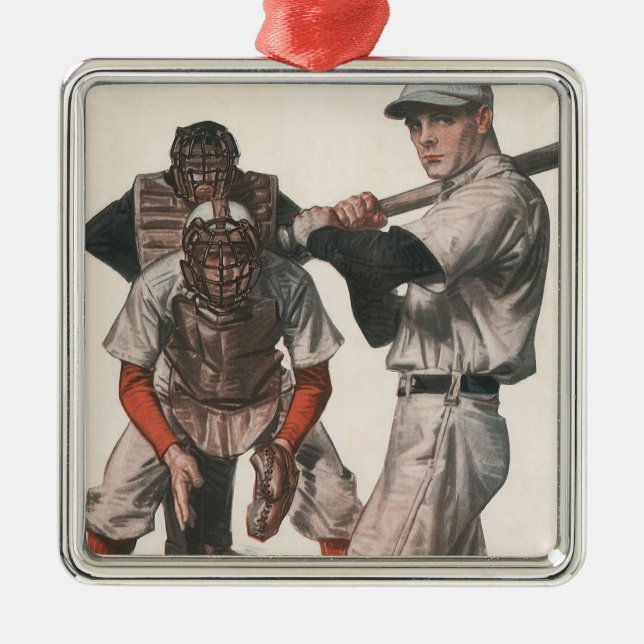 Vintage idrottsbasebollspelare julgransprydnad metall (Framsidan)
