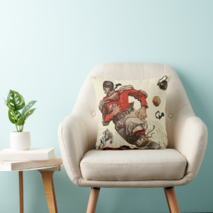 Vintage idrottsfotbollsspelare och bulldoggmaskot kudde