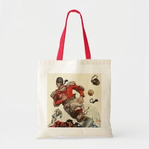 Vintage idrottsfotbollsspelare och bulldoggmaskot tygkasse