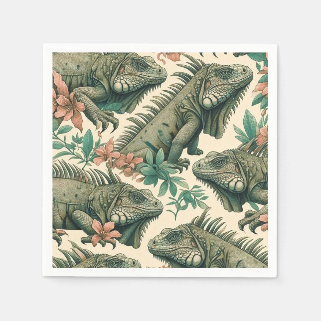 Vintage Iguana Mönster Pappersservett (Framsidan)