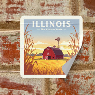 Vintage Illinois Fyrkantigt Klistermärke