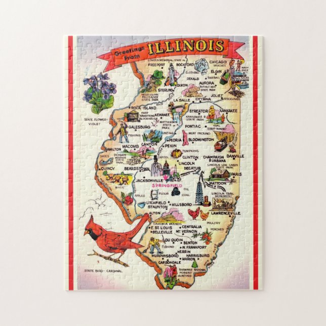Vintage Illinois Karta Pussel (Vertikal)