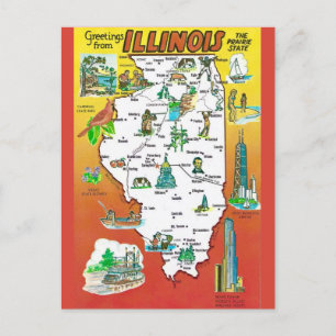 Vintage Illinois Prarie delstatskarta Vykort