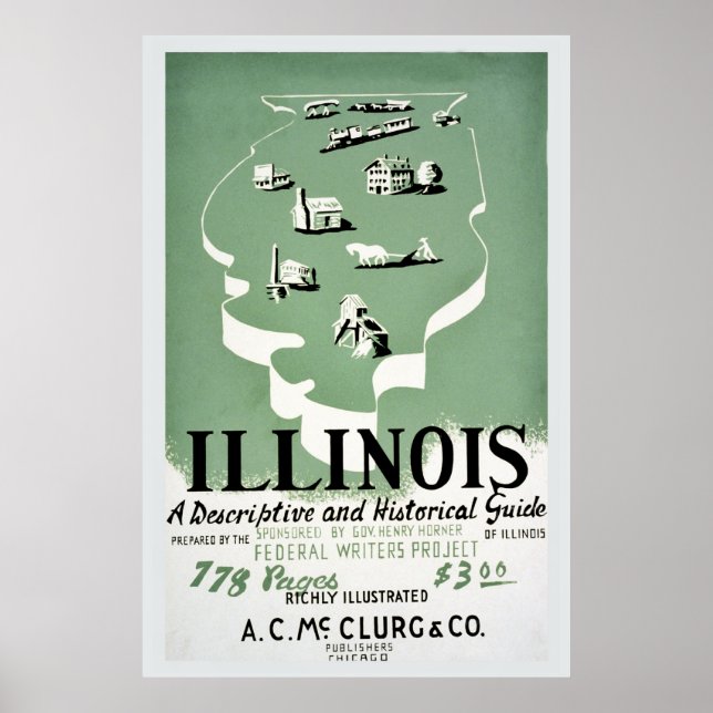 Vintage Illinois reseguide och Poster (Framsidan)