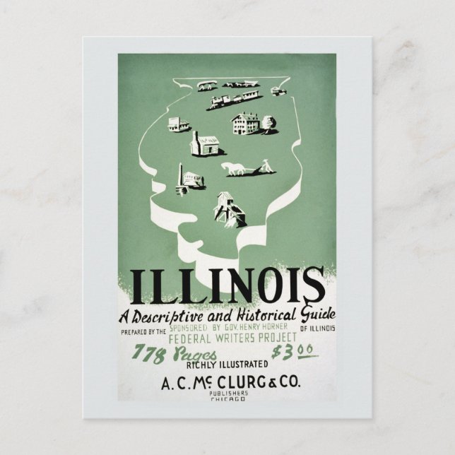 Vintage Illinois reseguide och Vykort (Framsida)