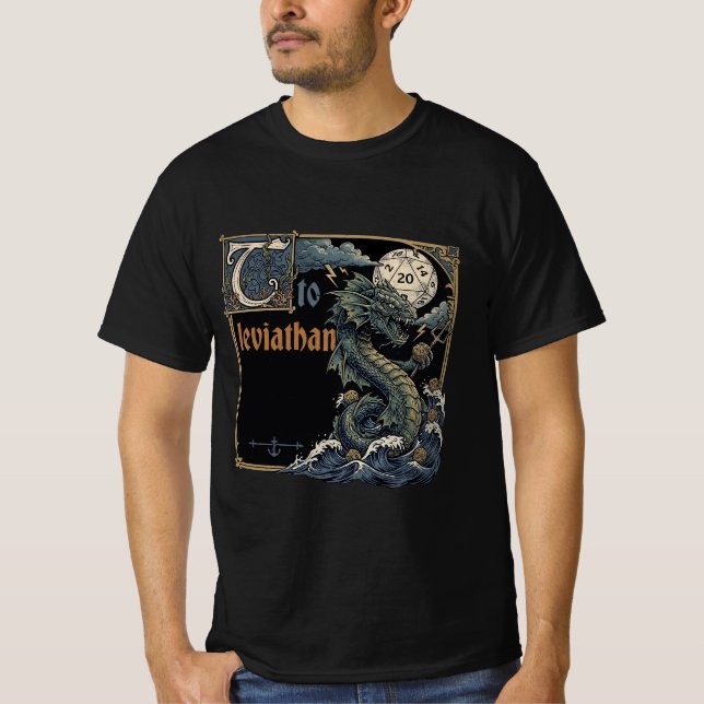 Vintage Illuminated Manuscript Leviathan DND T Shirt (Framsida)