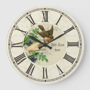 Vintage Illustrated Bird Ornithology Personlig Stor Klocka