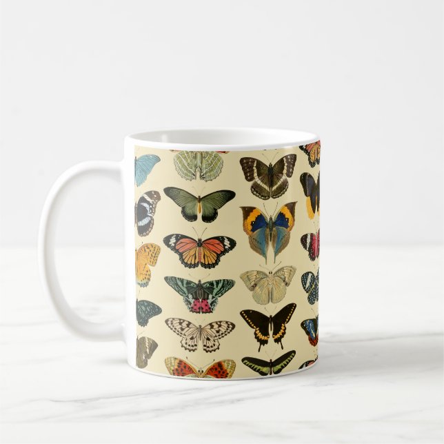 Vintage Illustrated Butterflies - Gult Kaffemugg (Vänster)