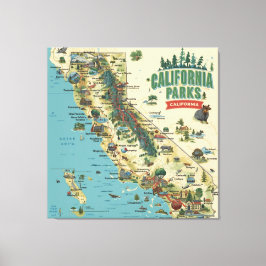 Vintage Illustrated California Parks Map Art Canvastryck