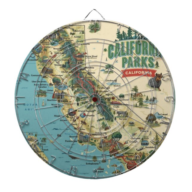 Vintage Illustrated California Parks Map Art Darttavla (Framsidan)