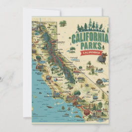 Vintage Illustrated California Parks Map Art Julkort