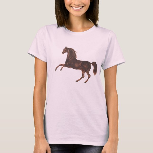Vintage Illustrated Horse on Rosa T-Shirt (Framsida)