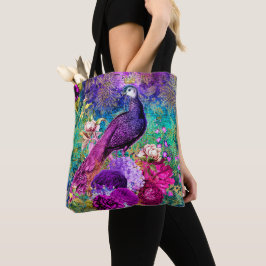 Vintage Illustrated Peacock Grunge Mönster Tygkasse