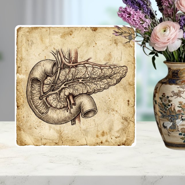Vintage Illustration Anatomisk Skiss av Bukspottkö Kakelplatta (Skapare uppladdad)