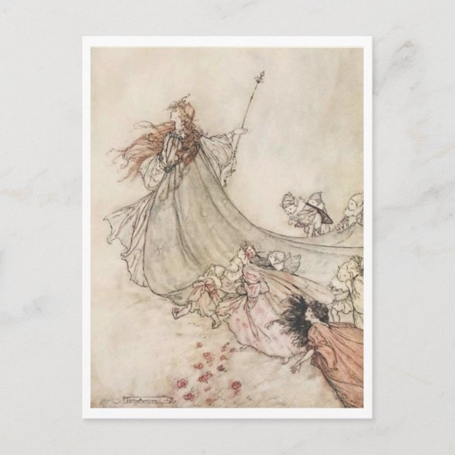 Vintage Illustration av Arthur Rackham Titania Vykort (Framsida)