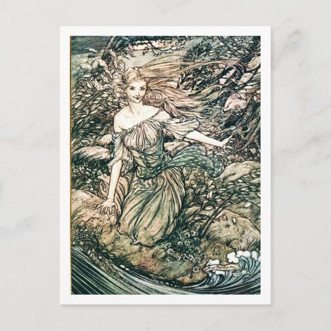 Vintage Illustration av Arthur Rackham Undine Vykort (Framsida)