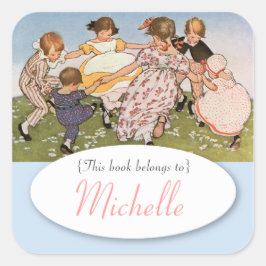 Vintage illustration av barns bokmärke fyrkantigt klistermärke