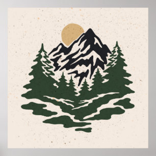 Vintage illustration av bergslandskapet poster