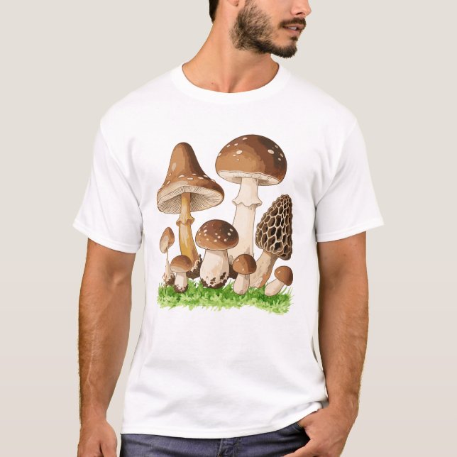 Vintage Illustration av botaniska svampar T Shirt (Framsida)