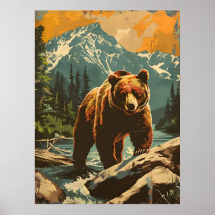 Vintage Illustration av brunbjörnen Poster