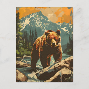 Vintage Illustration av brunbjörnen Vykort