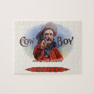 Vintage-illustration av cigaretteriketikett, Cowbo Pussel