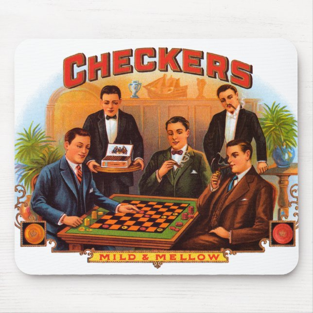 Vintage-illustration av cigarrettetikett, Checkers Musmatta (Framsidan)