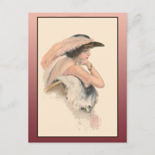 Vintage illustration av en vacker kvinna vykort