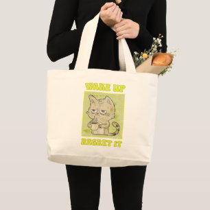 Vintage Illustration av Grumpy Cat Vakna Upp ångra Jumbo Tygkasse