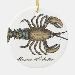 Vintage-illustration av hummer: Coastal Damask Julgransprydnad Keramik