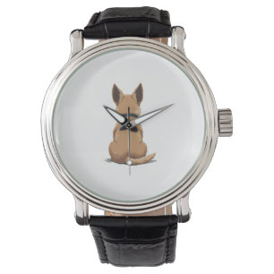 Vintage-illustration av hund sedd bakifrån med sto armbandsur