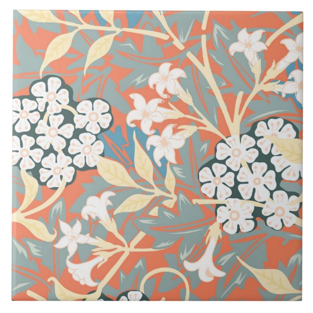 Vintage illustration av Jasmine blue/beige Kakelplatta (Framsidan)