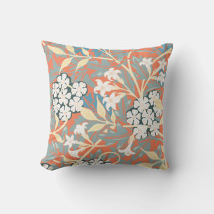 Vintage illustration av Jasmine blue/beige Kudde