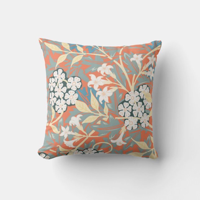 Vintage illustration av Jasmine blue/beige Kudde (Framsida)